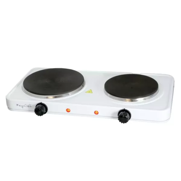 MegaChef Portable 2-Burner 7.25 in. Sleek White Hot Plate with Temperature Control