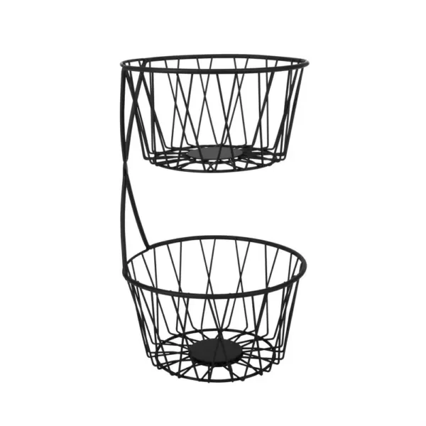 Spectrum Paxton 2-Tier Black Server Baskets, For Fruit, Produce, Bread, K-Cups, Snacks and More