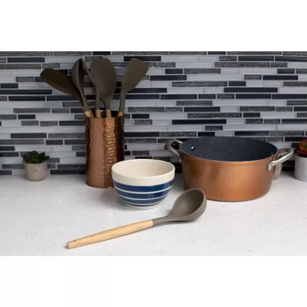 Home Basics Karina High-Heat Resistance Grey with Easy Grip Beech Wood Handle Non-Stick Safe Silicone Ladle