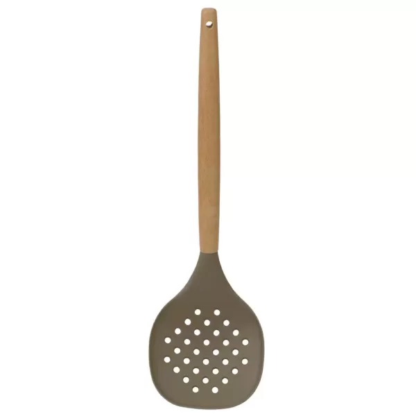 Home Basics Karina High-Heat Resistance in Grey with Easy Grip Beech Handle Non-Stick Safe Silicone Skimmer