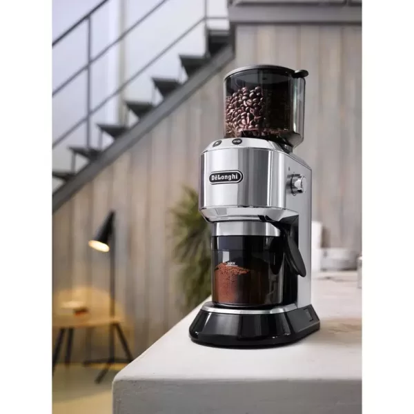 DeLonghi Dedica Stainless Steel Digital Conical Burr Grinder with 18 Grind Settings and Portafilter Adaptor - 12 oz.