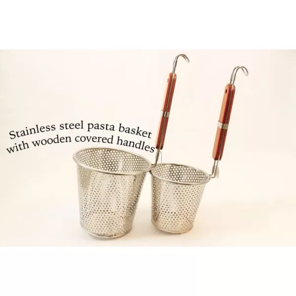 ExcelSteel 6.25 in. Stainless Steel Pasta Basket with Wood Covered Handles