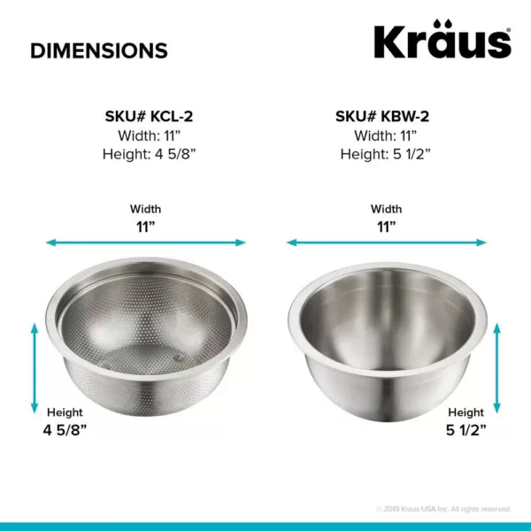 KRAUS Workstation Kitchen Sink Mixing Bowl and Colander Accessories Set