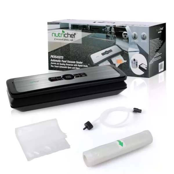 NutriChef White with Digital Scale 1-Touch Automatic Open and Close Food Vacuum Sealer Electric Air Sealing Preserver