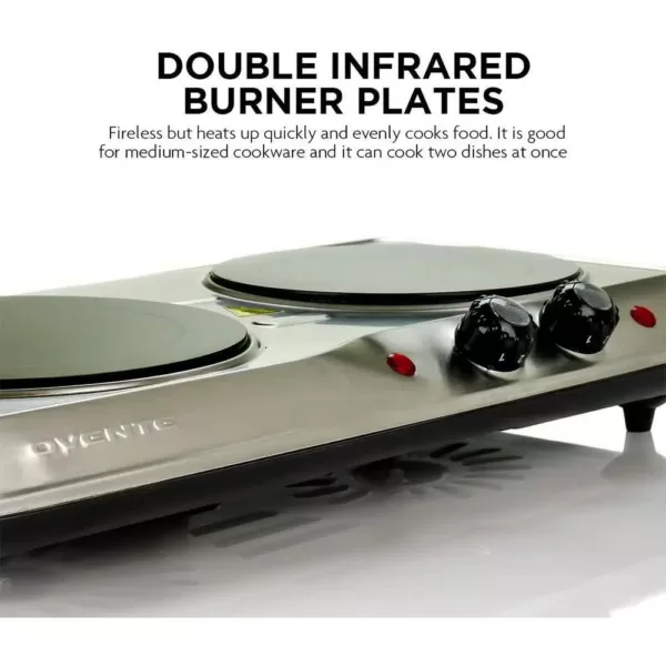 Ovente 6.5 in. and 7 in. Silver Double Hot Plate Electric Glass Infrared Stove, 1700-Watt