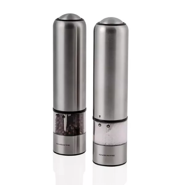 Ovente Stainless Steel with Ceramic Blades Electric Salt and Pepper Grinder Set, 6 AAA Battery Operated