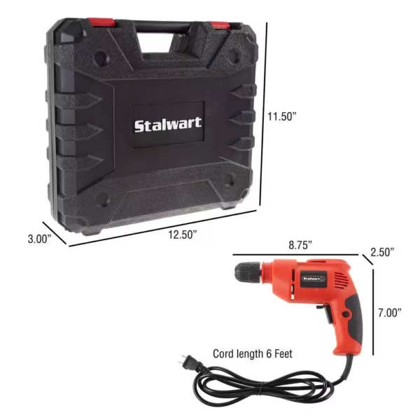 Stalwart 3.2 Amp Corded Electric 3/8 in. Power Drill with 6 ft. Cord and Carrying Case