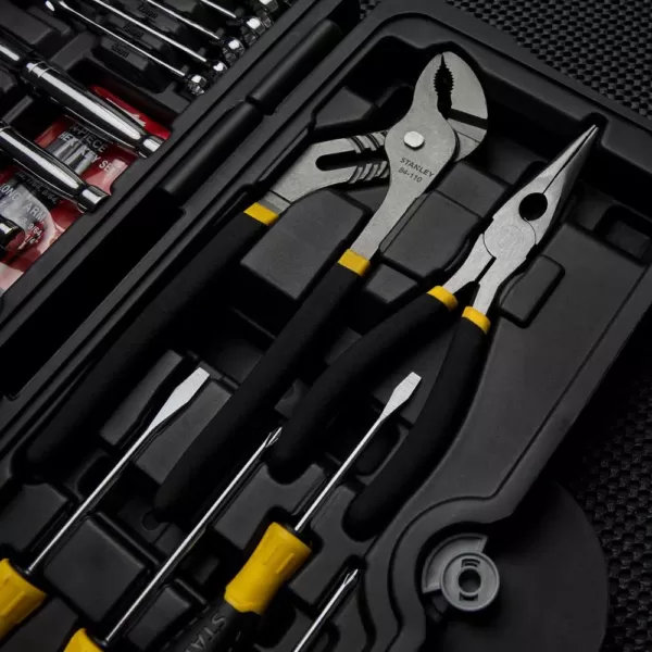 Stanley 1/4 in. & 3/8 in. Drive Full Polish Chrome SAE & Metric Mechanics Tool Set (170-Piece)