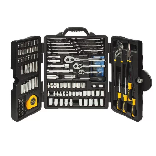 Stanley 1/4 in. & 3/8 in. Drive Full Polish Chrome SAE & Metric Mechanics Tool Set (170-Piece)