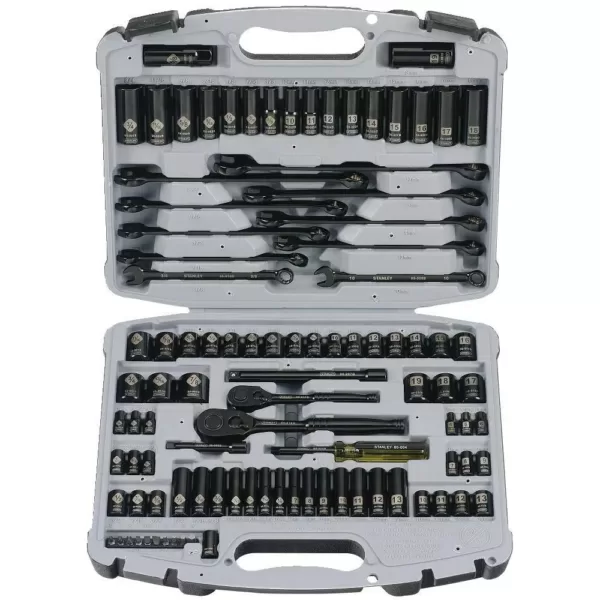 Stanley 1/4 in. & 3/8 in. Drive Black Chrome Laser Etched  SAE & Metric Mechanics Tool Set (99-Piece)