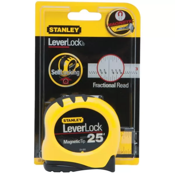 Stanley LeverLock 25 ft. x 1 in. Tape Measure with Fractional Scale