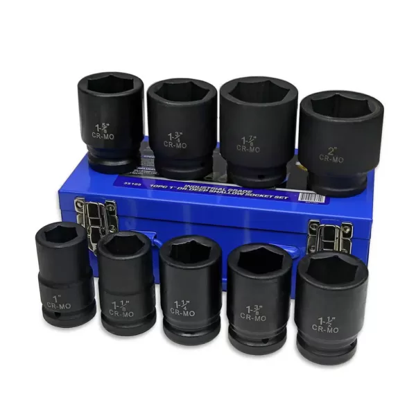 Stark 1 in. Drive Deep Impact Socket Set Cr-Mo 6-Point (1 in. to 2 in.) with Carrying Case (9-Piece)