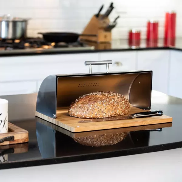 Honey-Can-Do Stainless Steel Breadbox with Bamboo Board Set