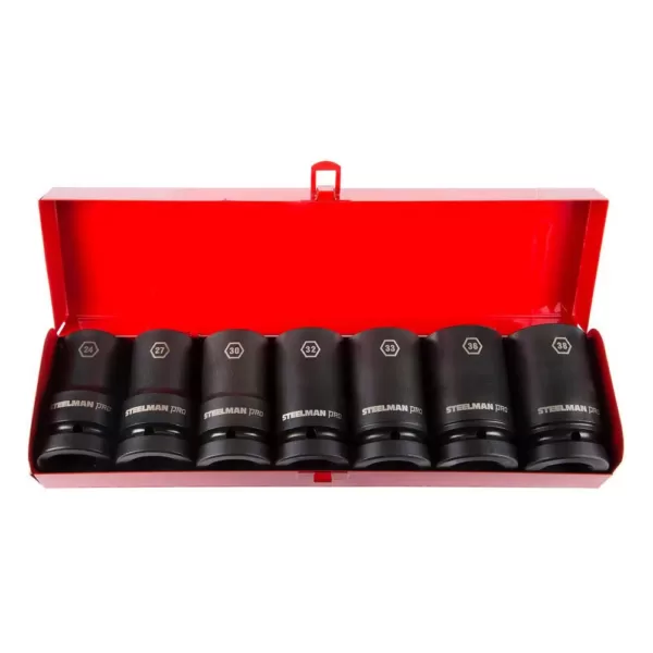 Steelman 1 in. Drive 6-Point Metric Deep Well Impact Socket Set (7-Piece)