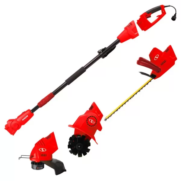 Sun Joe 4.5 Amp Electric Lawn and Garden Multi-Tool System Hedge Trimmer/Grass Trimmer/Garden Tiller, Red