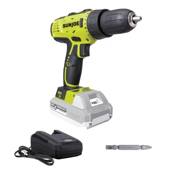 Sun Joe 24-Volt 0.5 in. Chuck Lithium-iON Cordless Drill/Driver Kit with 2.0 Ah Battery + Charger