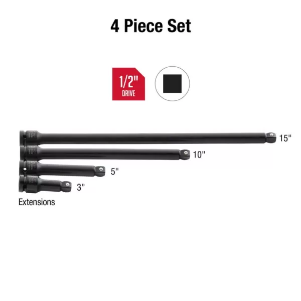 SUNEX TOOLS 1/2 in. Wobble Drive Extension Impact Socket Set (4-Piece)