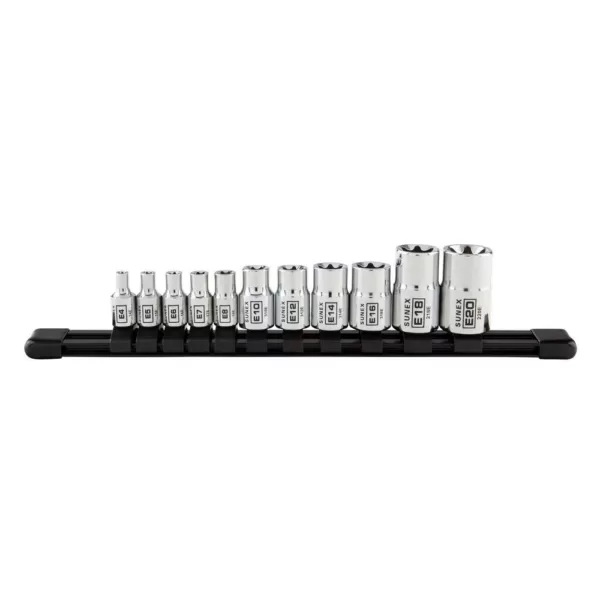 SUNEX TOOLS 1/4 in., 3/8 in., and 1/2 in. Drive Chrome Inverted Star Socket Set with Rail (11-Piece)