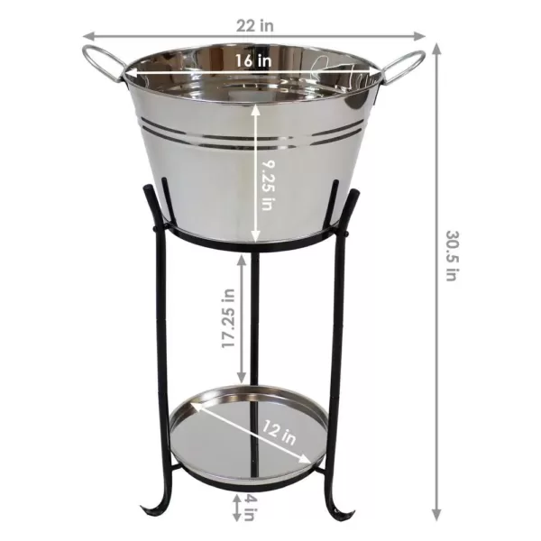 Sunnydaze Decor Ice Bucket Drink Cooler with Stand and Tray for Parties, Stainless Steel, Holds Beer, Wine, Champagne and More