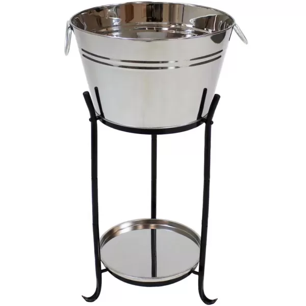 Sunnydaze Decor Ice Bucket Drink Cooler with Stand and Tray for Parties, Stainless Steel, Holds Beer, Wine, Champagne and More