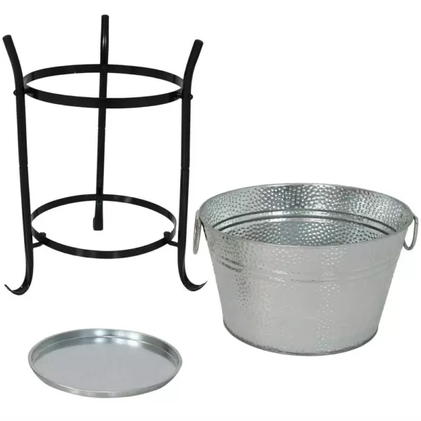 Sunnydaze Decor Pebbled Galvanized Steel Ice Bucket Drink Cooler with Stand and Tray