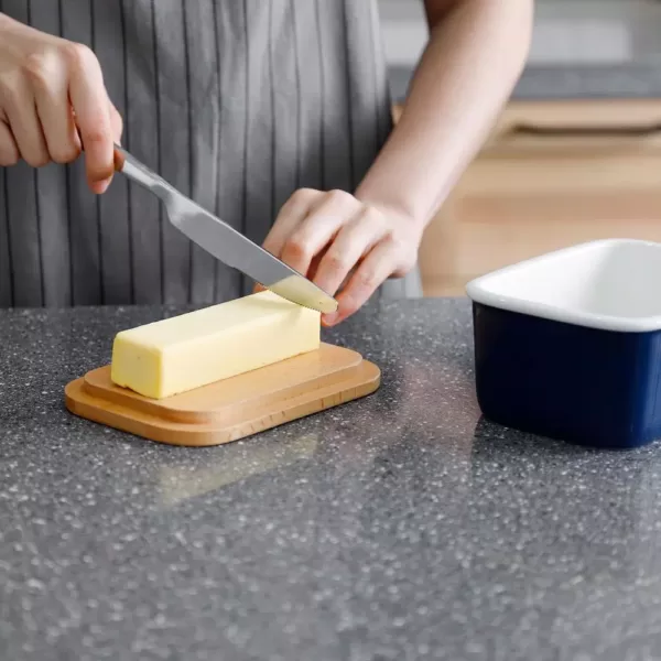 Sweese Large Butter Dish with Beech Wooden Lid - Navy, Set of 1