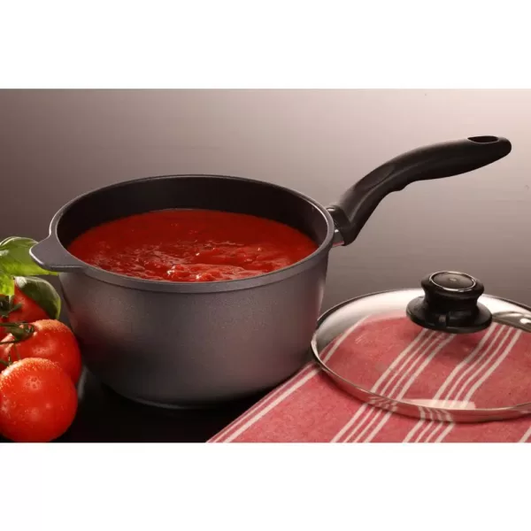 Swiss Diamond Classic Series 3.2 qt. Cast Aluminum Nonstick Sauce Pan in Gray with Glass Lid