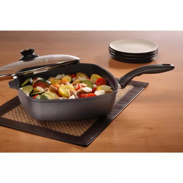 Swiss Diamond Classic Series 5 qt. Cast Aluminum Nonstick Saute Pan in Gray with Glass Lid