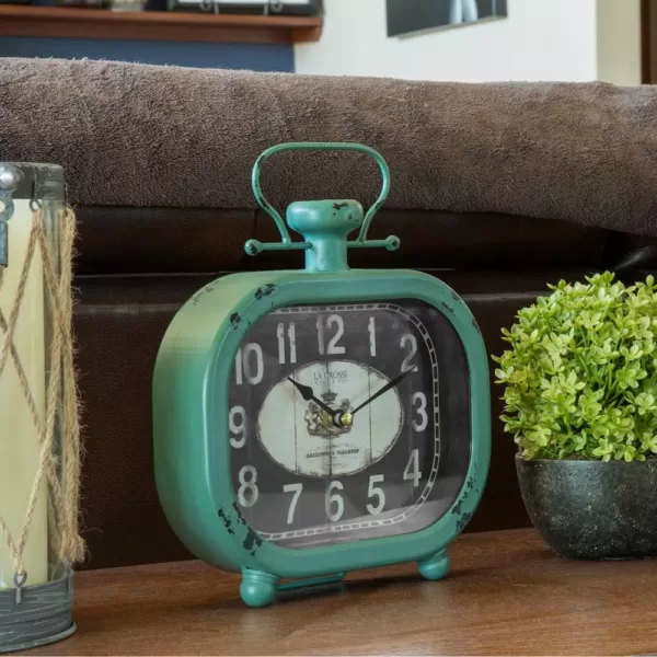 La Crosse Technology Distressed Teal Metal Decorative Clock