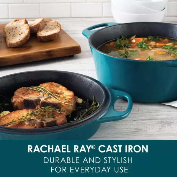 Rachael Ray Create Delicious 4 qt. Cast Iron Casserole Dish in Teal Shimmer with Griddle Lid