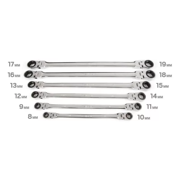 TEKTON 6-Piece Extra Long Flex-Head Ratchet Box End Wrench Set (8-19 mm)