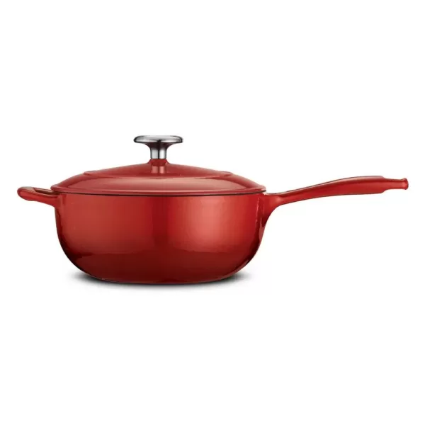 Tramontina Gourmet 3 qt. Porcelain-Enameled Cast Iron Saucier in Gradated Red with Lid