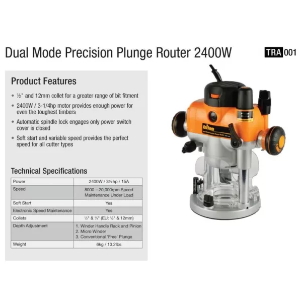 Triton 110-Volt 3.25 HP Precision Dual Mode Router with Plunge