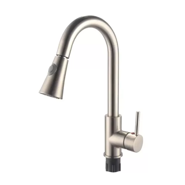 Vanity Art 9.06 in. Single-Handle Pull-Down Sprayer Kitchen Faucet in Brushed Nickel