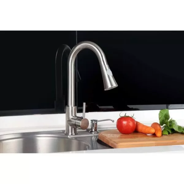 Vanity Art 9.06 in. Single-Handle Pull-Down Sprayer Kitchen Faucet in Brushed Nickel