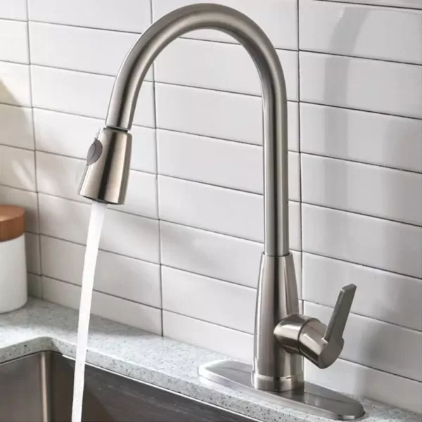 Vanity Art 8.27 in. Single-Handle Pull-Down Sprayer Kitchen Faucet in Brushed Nickel