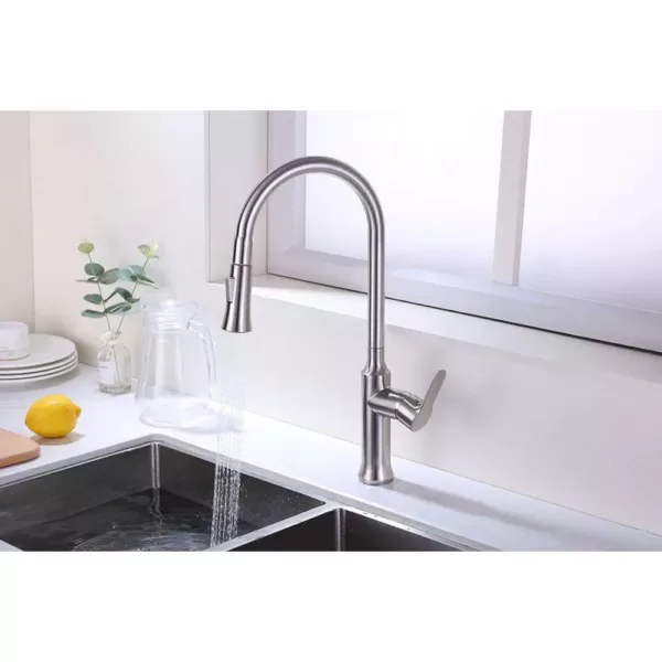 Vanity Art 8.27 in. Single-Handle Pull-Down Sprayer Kitchen Faucet in Brushed Nickel