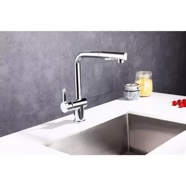 Vanity Art Single-Handle Pull Out Sprayer Kitchen Faucet in Brushed Nickel