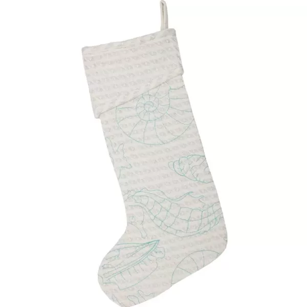 VHC Brands 20 in. Cotton/Metallic Thread Arielle Bright White Coastal Christmas Decor Stocking