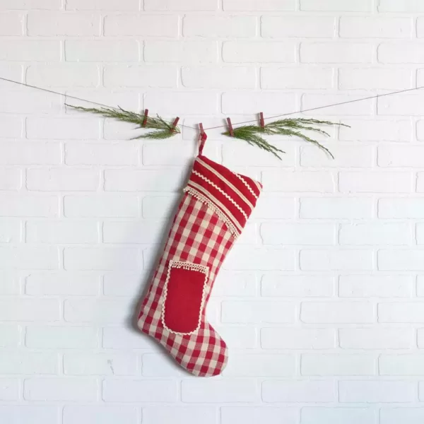 VHC Brands 20 in. Cotton Gretchen Cherry Red Farmhouse Christmas Decor Stocking