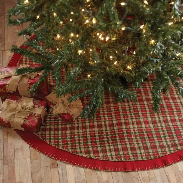 VHC Brands 48 in. Claren Cherry Red Rustic Christmas Decor Tree Skirt