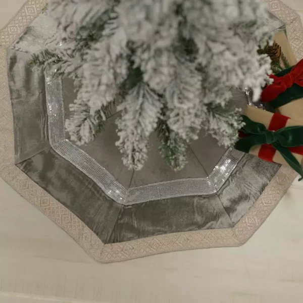 VHC Brands 48 in. Allura Dove Grey Glam Christmas Decor Tree Skirt