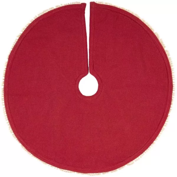 VHC Brands 21 in. Gretchen Cherry Red Farmhouse Christmas Decor Mini Tree Skirt