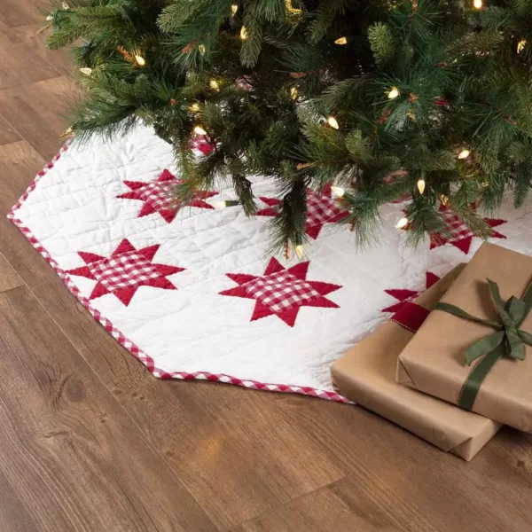 VHC Brands 60 in. Red Emmie Farmhouse Christmas Decor Patchwork Tree Skirt