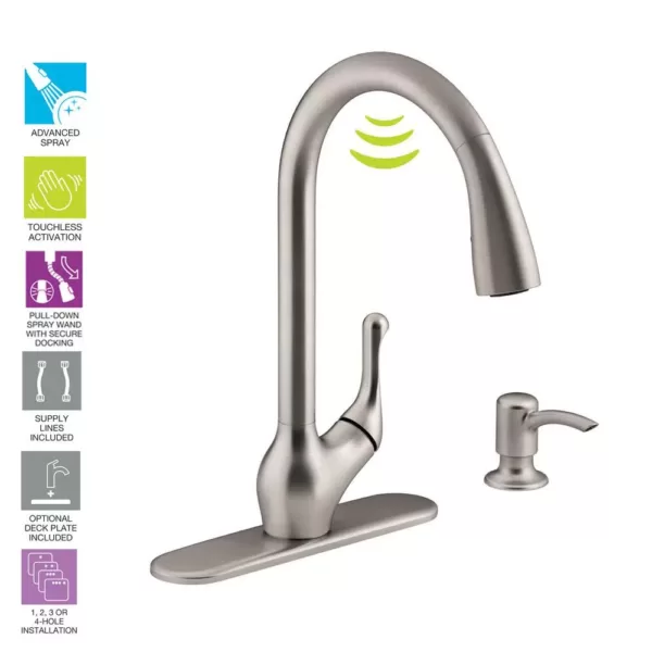 KOHLER Barossa with Response Touchless Technology Single-Handle Pull-Down Sprayer Kitchen Faucet in Vibrant Stainless