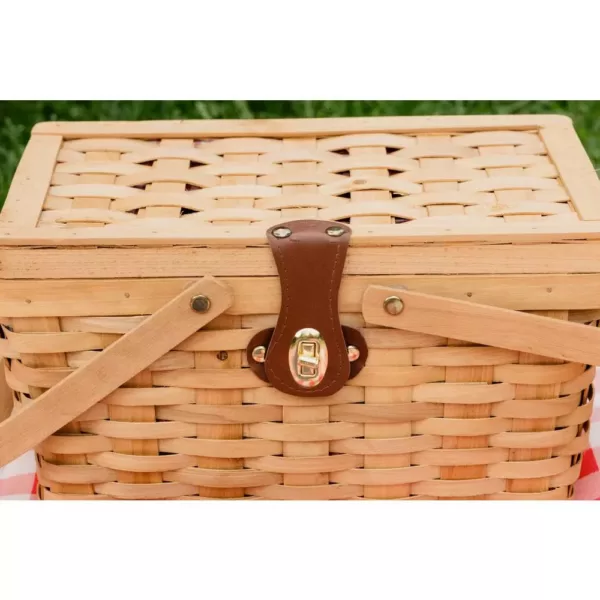 Vintiquewise 12.5 in. x 7.5 in. x 7.5 in. Picnic Basket Gingham Lined with Folding Handles