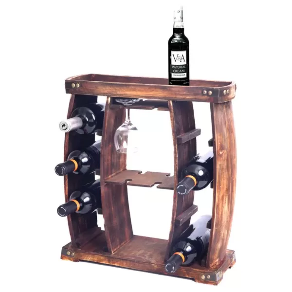 Vintiquewise Decorative Wooden 8-Bottle Rustic Wine Rack with Glasses Holder