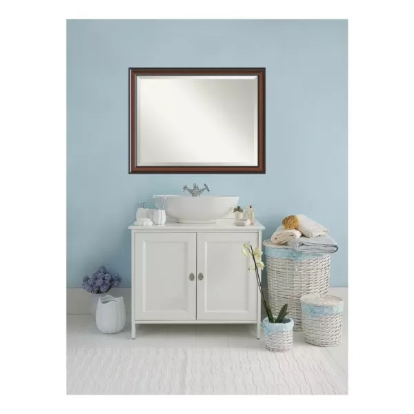 Amanti Art Cyprus 45 in. W x 35 in. H Framed Rectangular Beveled Edge Bathroom Vanity Mirror in Walnut