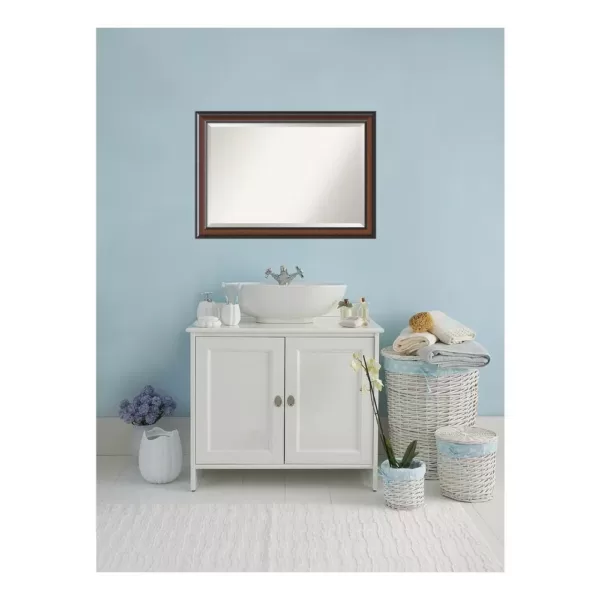 Amanti Art Cyprus 41 in. W x 29 in. H Framed Rectangular Beveled Edge Bathroom Vanity Mirror in Walnut