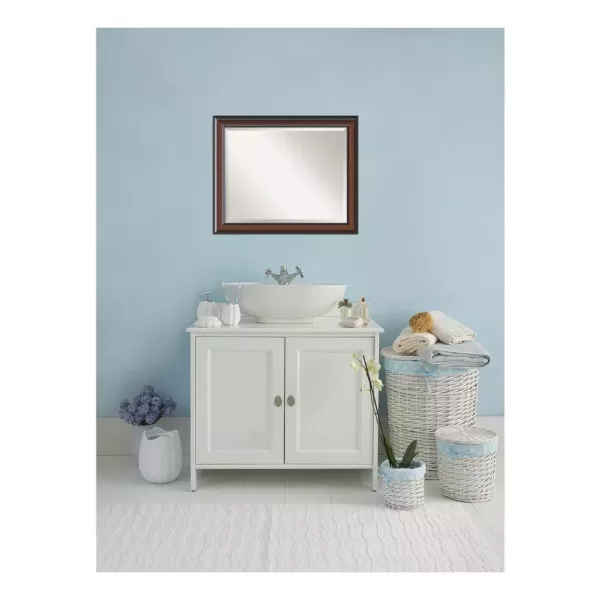 Amanti Art Cyprus 33 in. W x 27 in. H Framed Rectangular Beveled Edge Bathroom Vanity Mirror in Walnut